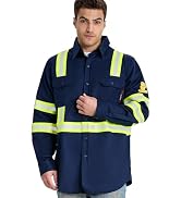 SRsafety Hi Vis FR Shirts for Men,7.0oz Long Sleeve FR Work Shirts,100% Cotton High Visibility Fi...