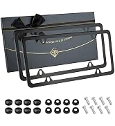 Black Matte License Plate Frames 2 Pack, Stainless Steel License Plate Cover, License Plate Holde...