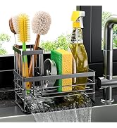 Cisily Sink Caddy Sponge Holder for Kitchen with Brush Holder and Stainless Steel Self Drain Tray...