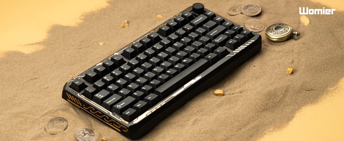 Wireless Gaming Keyboard Black Knob, 75% Aluminum Mechanical Keyboard QMK/VIA