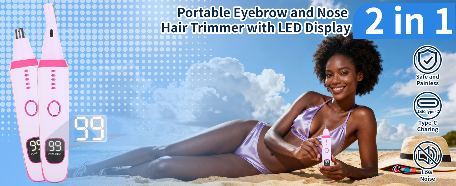 2 in 1 Nose and Ear Hair Trimmer with LED Display