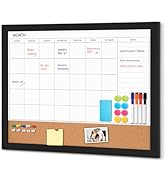 Dry Erase Calendar Whiteboard for Wall, WALGLASS 24" X 18" Cork Monthly Calendar White Board Comb...