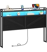 HOOBRO Headboard Queen Size, Headboard with Charging Station and LED Light Strip, 2-Tier Queen St...