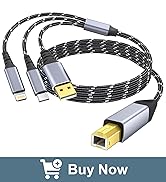 Multi-connector charging cable with braided black and white nylon covering. Features USB-A, USB-C, and Lightning connectors with metallic accents. Approximately 3-4 feet long.