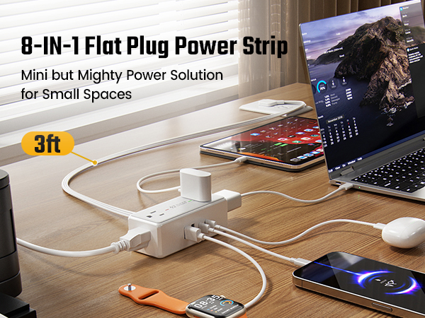 SUPERDANNY Surge Protector Power Strip Flat Plug