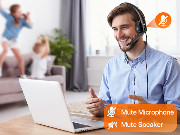USB headset with noise cancelling microphone mute button for office work from home Meeting Calling
