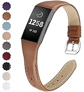 NANW Bands Compatible with Fitbit Charge 4 / Charge 3, Slim Genuine Leather Wristband Replacement...