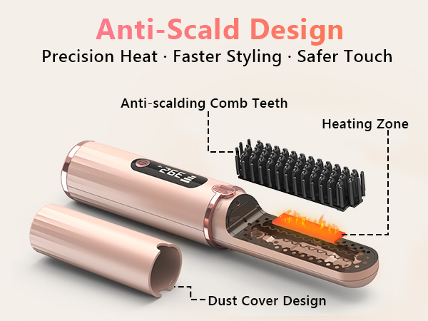 Cordless Hair Straightener Brush, Portable 4500mAh Rechargeable Straightening Comb, MCH Fast Heat