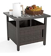 Toolsempire Outdoor Side Table with Umbrella Hole, Umbrella Table with Zinc-Iron Alloy Tabletop, ...
