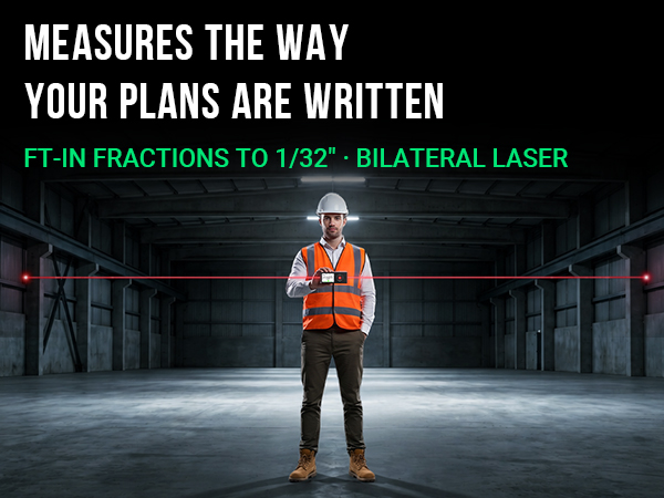 Bilateral laser distance meter displaying ft-in fraction measurements_APP_M1