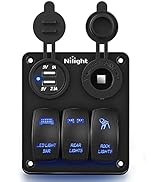 Nilight 3 Gang Rocker Switch Panel with USB Charger and Cigarette Lighter 12V 24V Toggle Switch L...