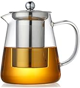 DOPUDO Glass Tea Pot, Borosilicate Glass Tea Kettle with Detachable Stainless Steel Infuser, Clea...