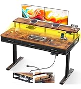 AODK Electric Standing Desk with Drawers, 47 Inch Height Adjustable Small Desk with Power Outlets...