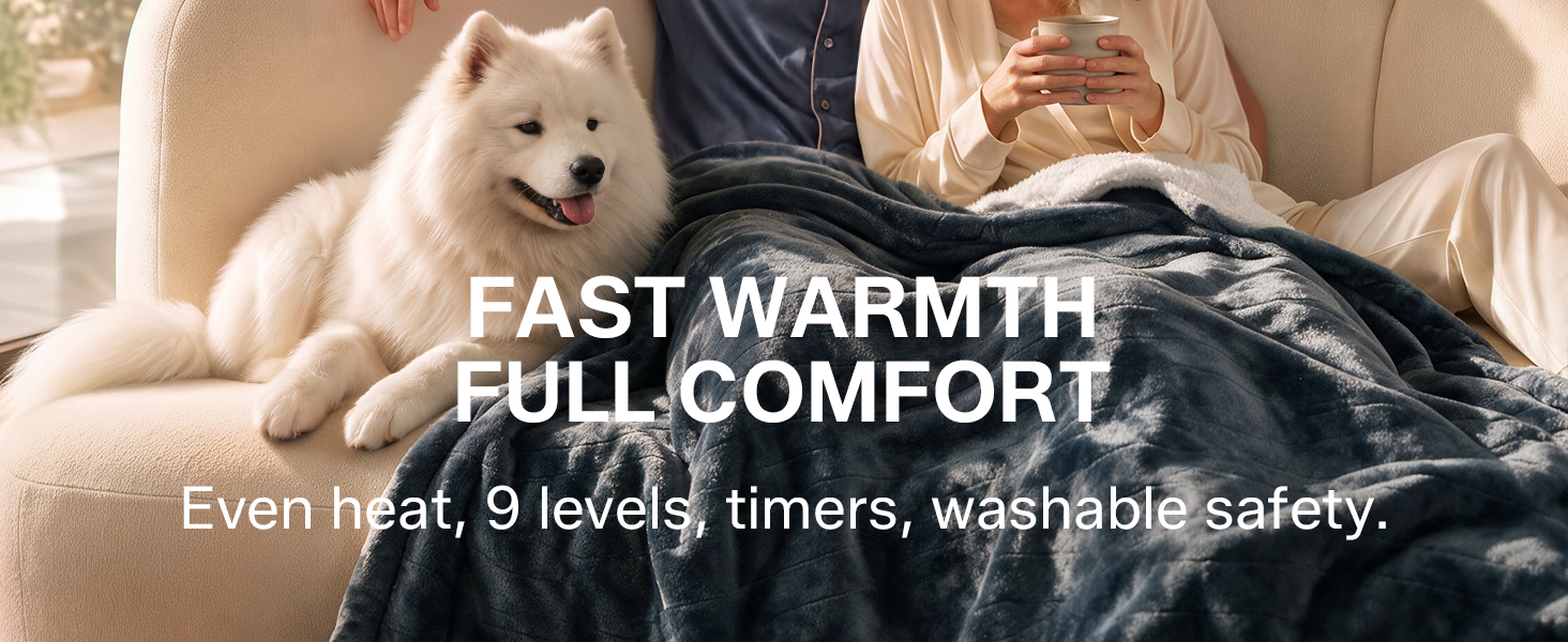 electric heated blanket full throw queen throw fast even heating auto off timer flannel sherpa soft