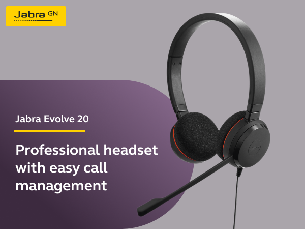 Jabra Evolve 20, Professional corded headset USB headset, Call control headset,, On-ear headband