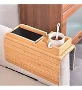 NCONCO Couch Cup Holder Tray Bamboo Sofa Arm Tray Non-Slip Couch Arm Tray with Detachable Cup Hol...