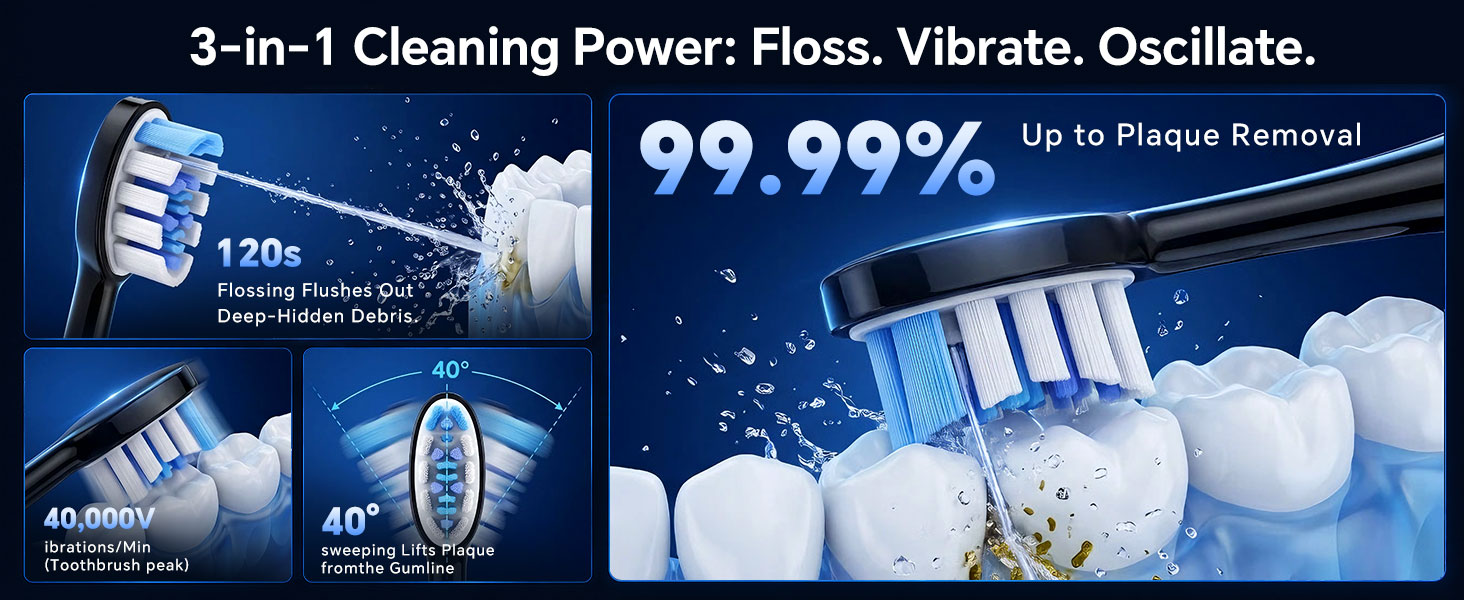 3-in-1 Cleaning Power: Floss. Vibrate. Oscillate.