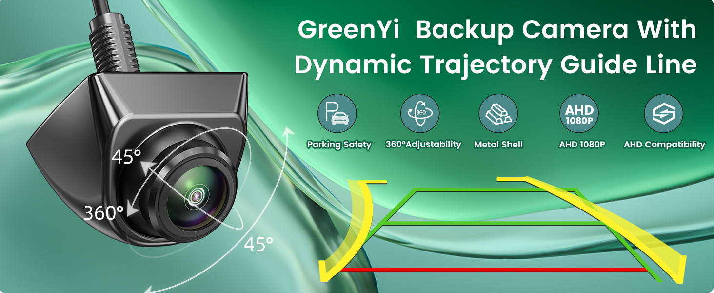 GreenYi ahd 1080p backup camera with dynamic trajectory guide line