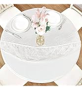 LUSHVIDA Round Waterproof Table Cover Elastic Vinyl Fitted Tablecloth Elastic Edged Plastic Table...
