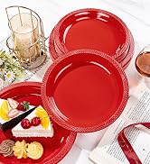 WELLIFE 9 Inch Plastic Plates Red 50 Count Disposable Plate for Party, Plates for Dinner Dessert ...