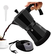 Vaolvpant Electric Aluminum Moka Pot 6 Cup 300ml Espresso Maker with Detachable Base Ideal Coffee...