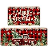 Cusugbaso Christmas Kitchen Mats for Floor, Christmas Kitchen Rugs Set of 2 - Farmhouse Truck Red...