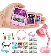 20Pcs Dollhouse Miniature Laptop Computer Tablet Phone Lamp Book Glasses Coffee Headset Simulatio...