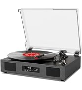 Vinyl Record Player with Speakers, Belt-Drive 3 Speed Vintage Bluetooth Turntable, USB Recording,...