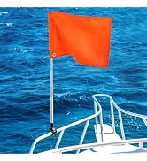 Orange Boat Flag with 53" Adjustable Pole - 12” x 18” Water Ski Flag with Stable Holder, Boat Saf...