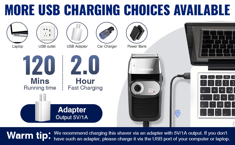 how to Choose the correct voltage adapter (Output 5V1A) to charge the shaver.