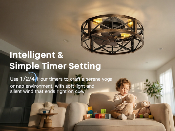 Caged Ceiling Fan with Light and Remote