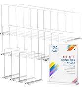 Dynta 24 Pack Acrylic Sign Holder 8.5 x 11 Inches Clear Double Sided Vertical Table Sign Holder D...