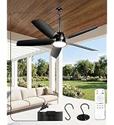 NWOP 36 Inch Plug-In Outdoor Ceiling Fan with Light and Remote, Waterproof Patio Ceiling Fan, 5 B...