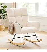 DUMOS Nursery Rocking Chair Teddy Upholstered, Comfy Glider Rocker with High Backrest Armchair Pa...