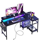 DUMOS Gaming Desk, Computer Desk with USB Charging Ports, Power Outlets, Type-C and LED Lights, R...