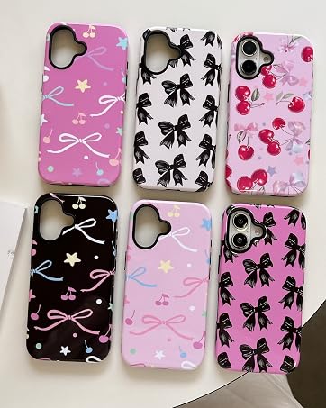 Aesthetic Ribbon Black Bow Phone Case Hybrid 2-Layer Hard Shell Silicone Cover