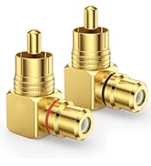 SOUNDFAM 90° RCA Adapter Gold-Plated Right Angle RCA Male to Female Plug Connector (2-Pack, 1-Red...