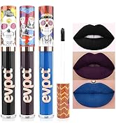 evpct 3Pcs Dark Blue Black Purple Matte Liquid Lipsticks Matte Lip Gloss Stain Makeup Sets Smudge...