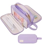 SKYDUE Large Capacity Pencil Case with Handle, 3 Compartment Canvas Pencil Pouch, Cute Soft Color...