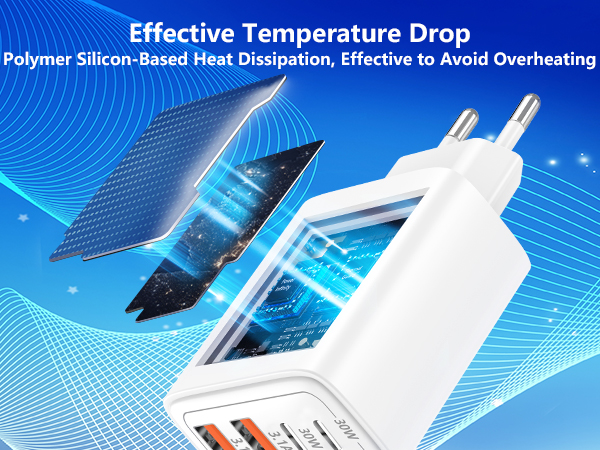 60W USB C European Plug Adapter 4-Port USB C Wall Charger European Charger US to Europe Adapter