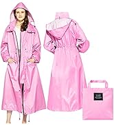 LAMA Womens Long Raincoats Rain Jacket Waterproof Packable Hooded Windbreaker Lightweight Adjusta...