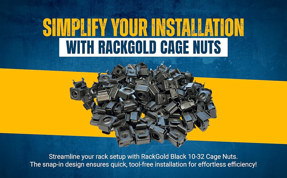 RackGold cage nuts black USA steel secure durable reliable sturdy equipment premium oxide strength
