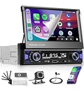 Rimoody 7" Single Din Flip Out Car Stereo Wireless Carplay Android Auto, 1 Din Touchscreen Radio ...