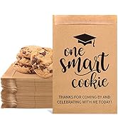 Whaline 100 Pack Graduation Candy Cookie Gift Bags One Smart Cookie Self-Adhesive Buffet Treat Ba...