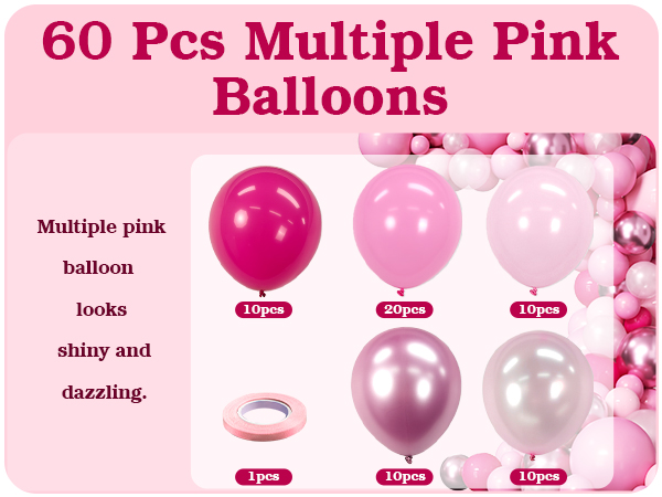 multiple pink latex balloons kit