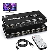 8K HDMI Switch 5 in 1 Out HDMI Splitter - 8K@60Hz/4K@120Hz HDMI Switcher 5 Port with IR Remote fo...