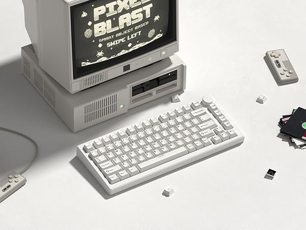 Double Shot PBT keycaps Set, Retro Milky White Keyboard caps,Cherry Profile Keycap 60 75 100 Percent