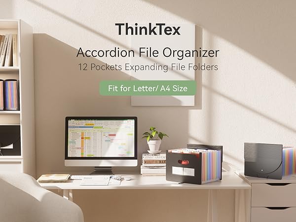 ThinkTex Expanding File Folder 12 Pockets Accordion File Organizer