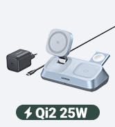 UGREEN 25W Qi2 Certified 3-in-1 Magflow Wireless Charging Stand, Magsafe Fast Wireless Charger fo...