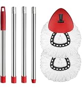 Hibaby 2 Spin Mop Head Replacement, 1 Base, 1 Mop Handle (30-58in) Combo Mops Set Compatible with...